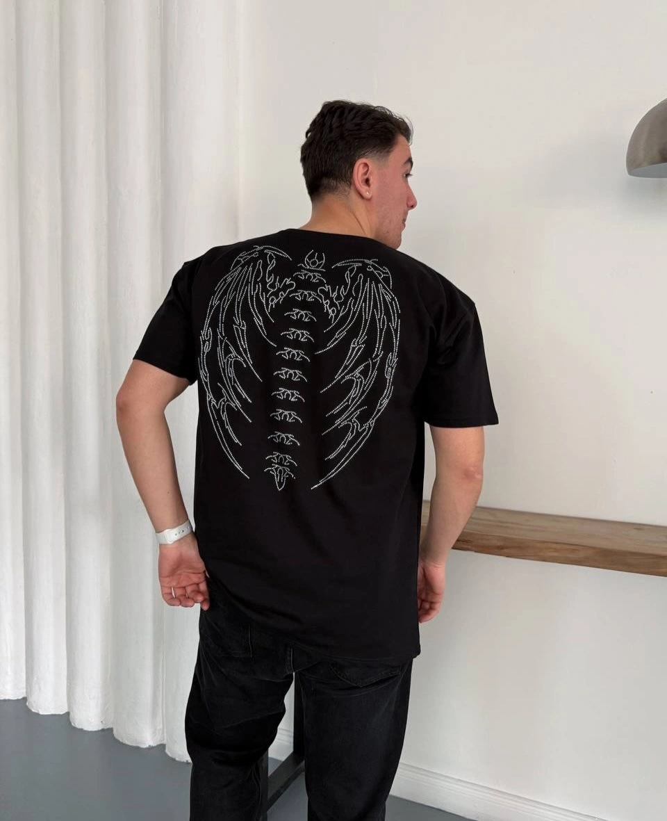 Sırt Taş Detay Oversize Tshirt Siyah