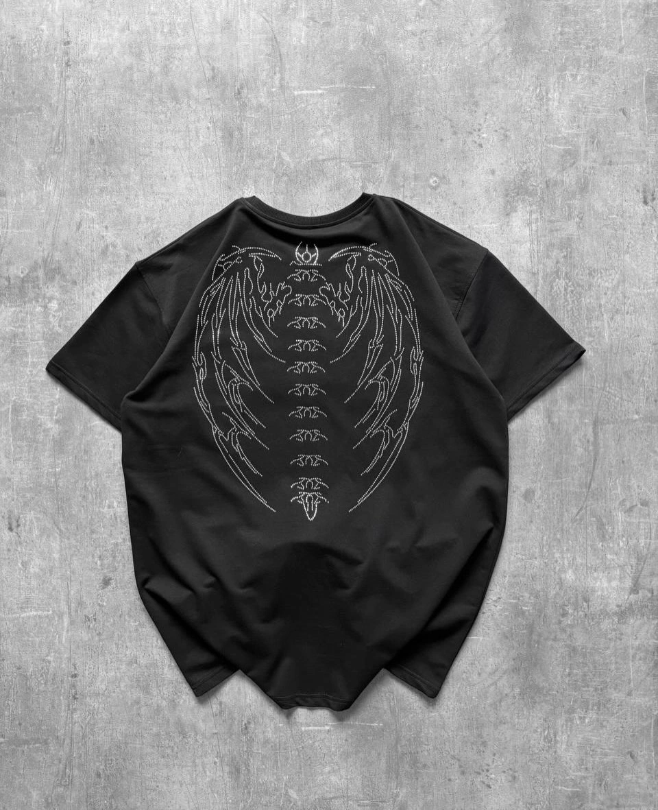 Sırt Taş Detay Oversize Tshirt Siyah