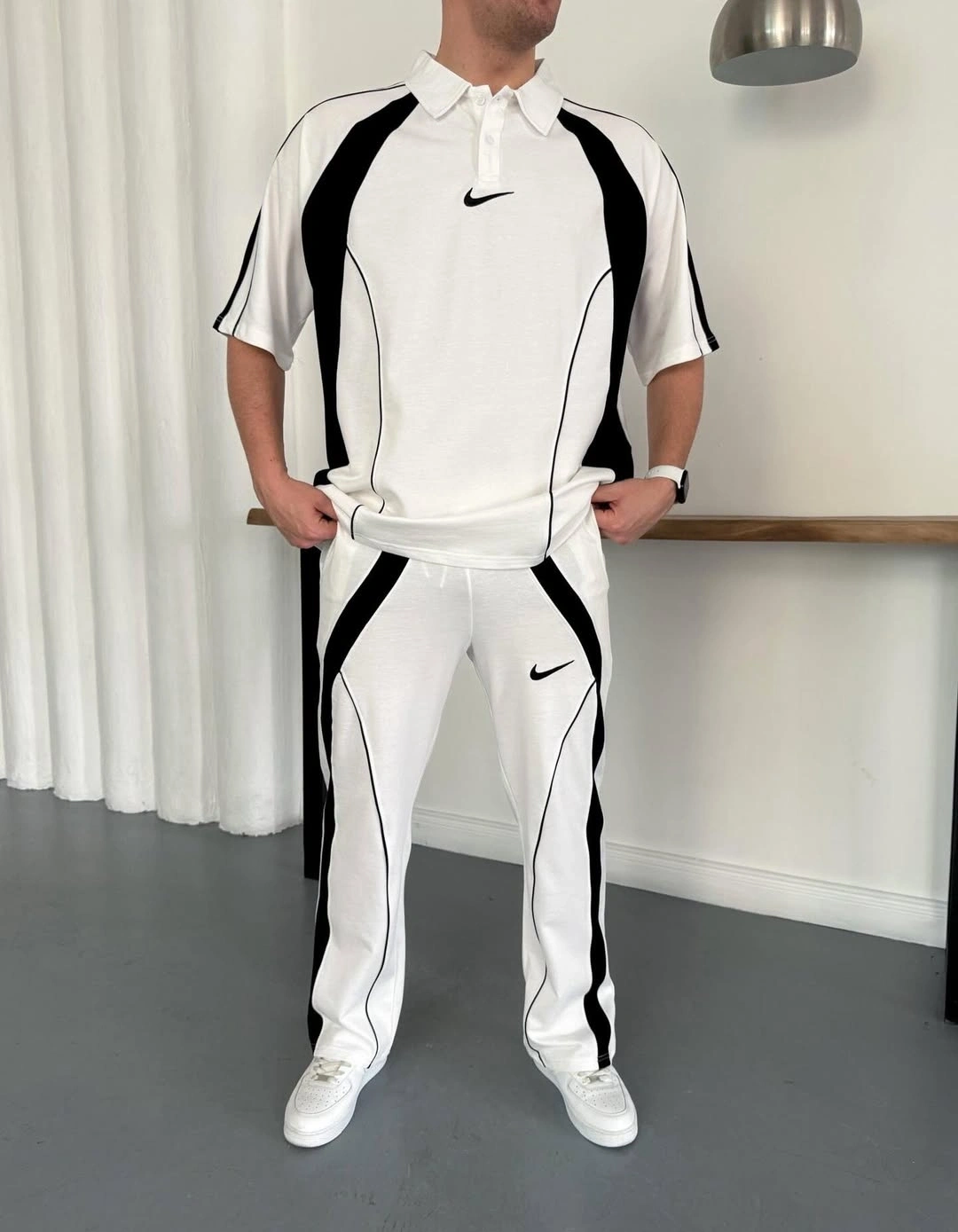 Nakış Detay Oversize Kalıp Eşofman Takım Beyaz