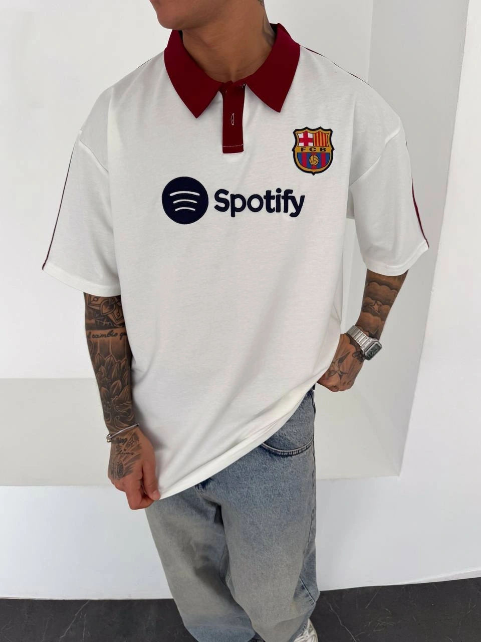 Spoty Desen Polo Yaka Tshirt Beyaz