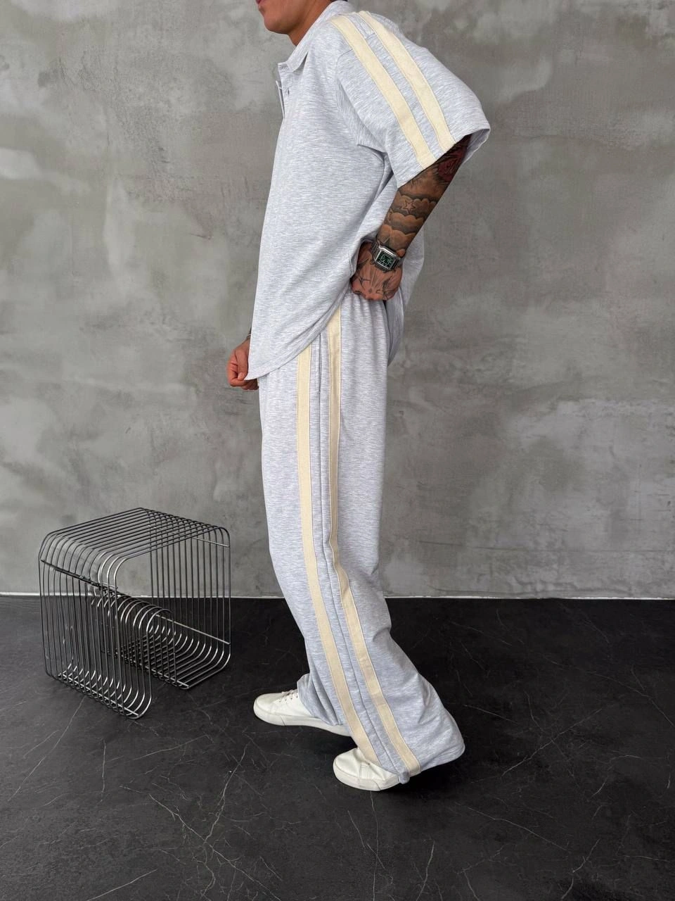 Yan Şerit Oversize Eşofman Takım Gri