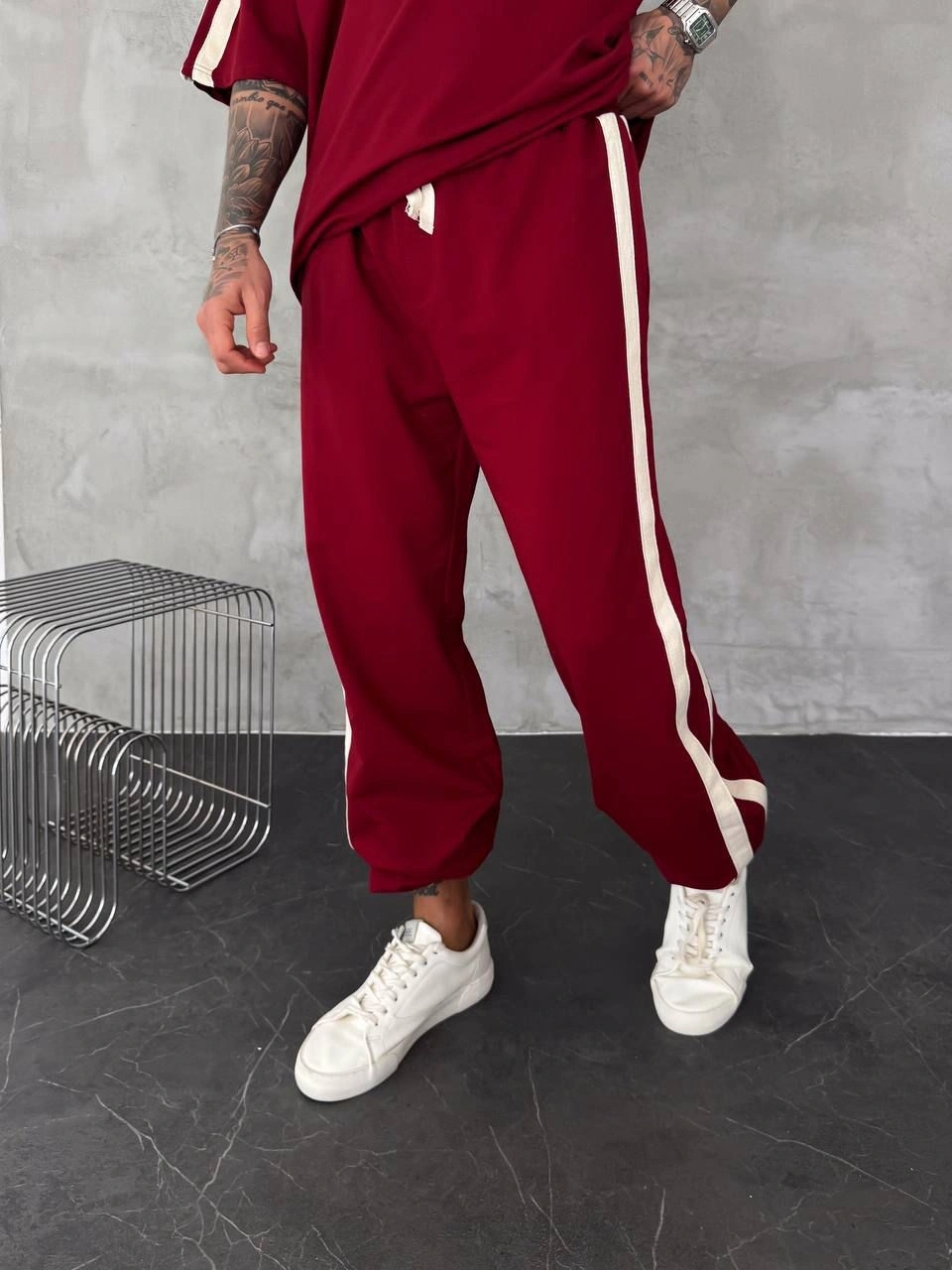 Yan Şerit Oversize Eşofman Takım Kırmızı