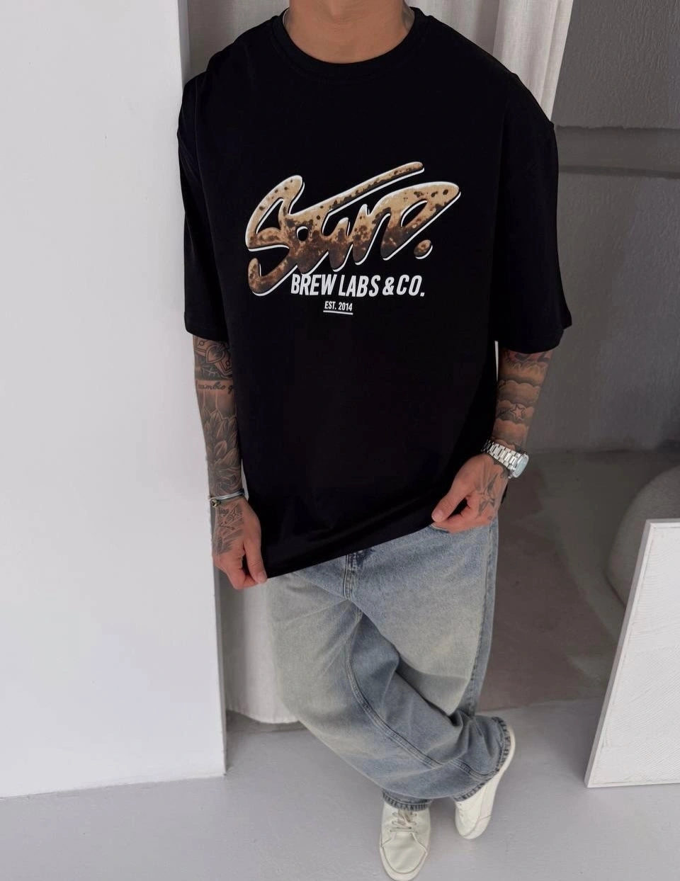 Sw Oversize Baskı Tshirt Siyah