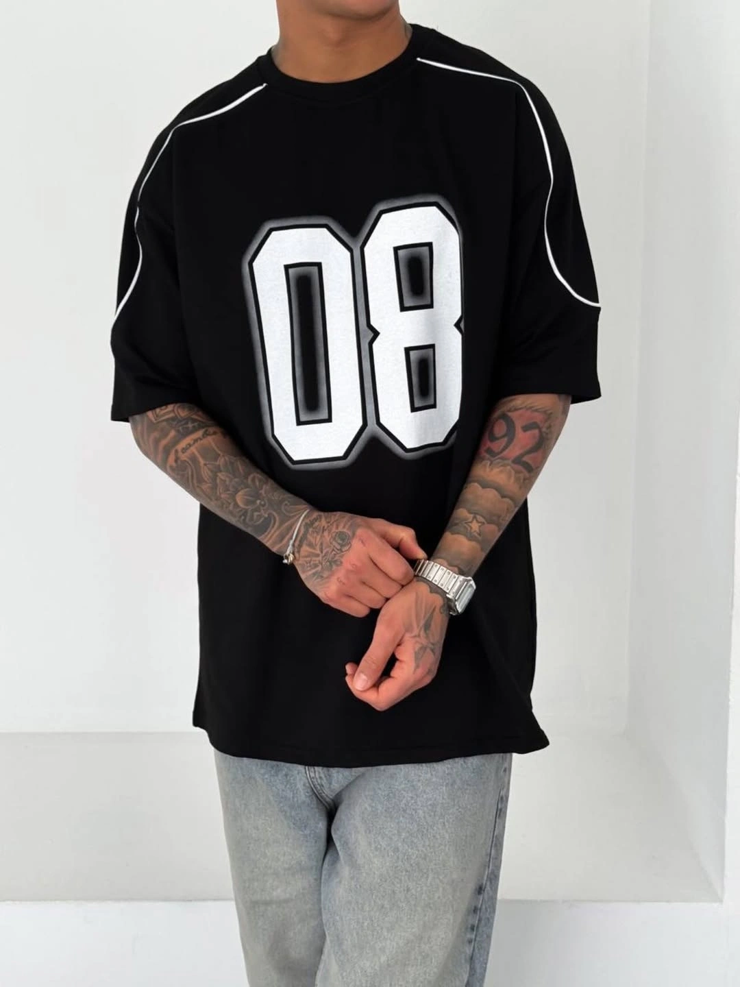 08 Oversize Baskı Tshirt Siyah