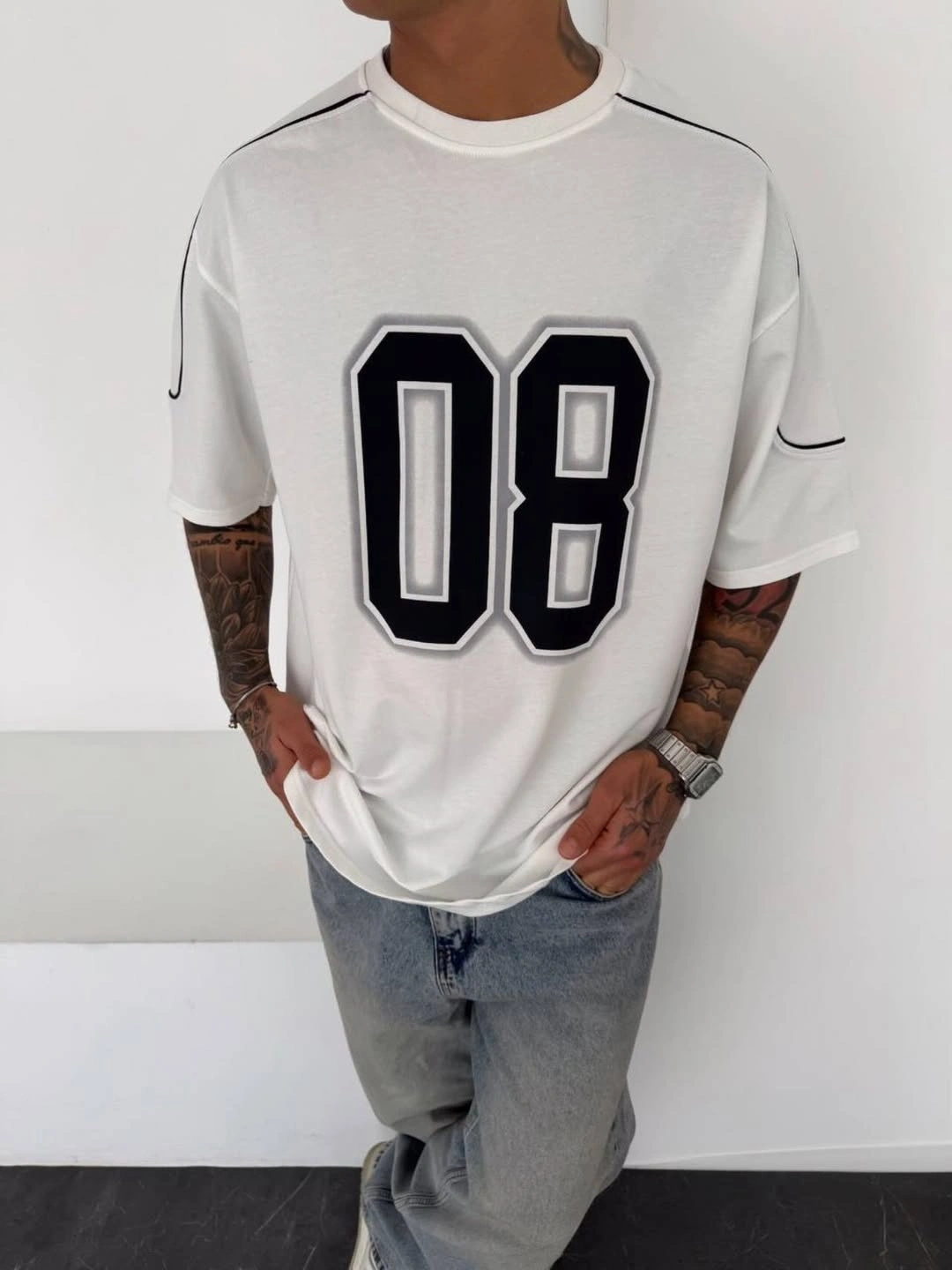 08 Oversize Baskı Tshirt Beyaz