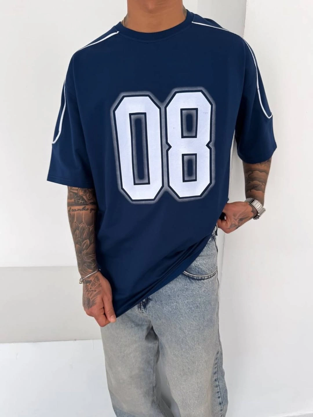 08 Oversize Baskı Tshirt Mavi