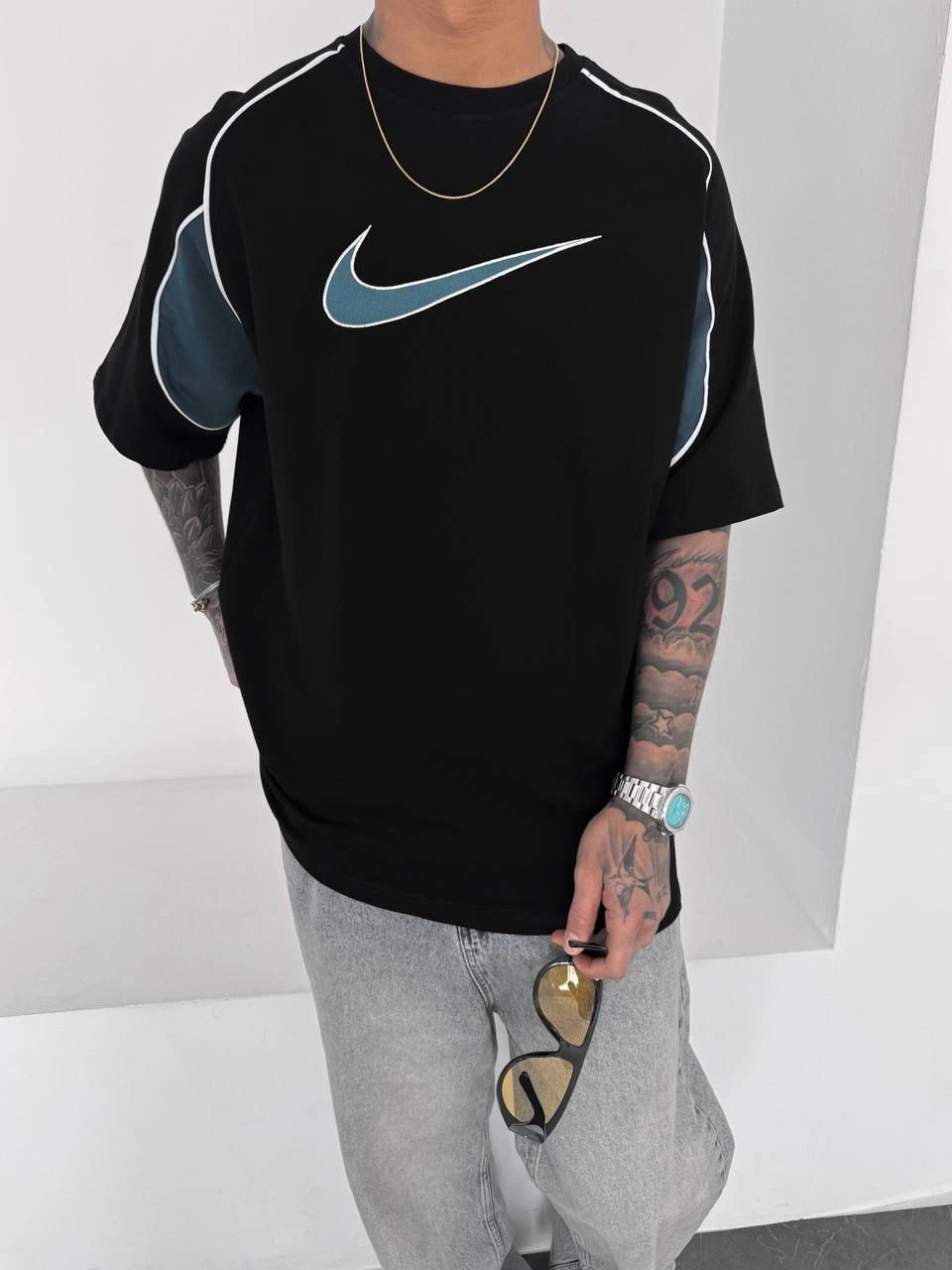 Nakış Detay Oversize Tshirt Siyah