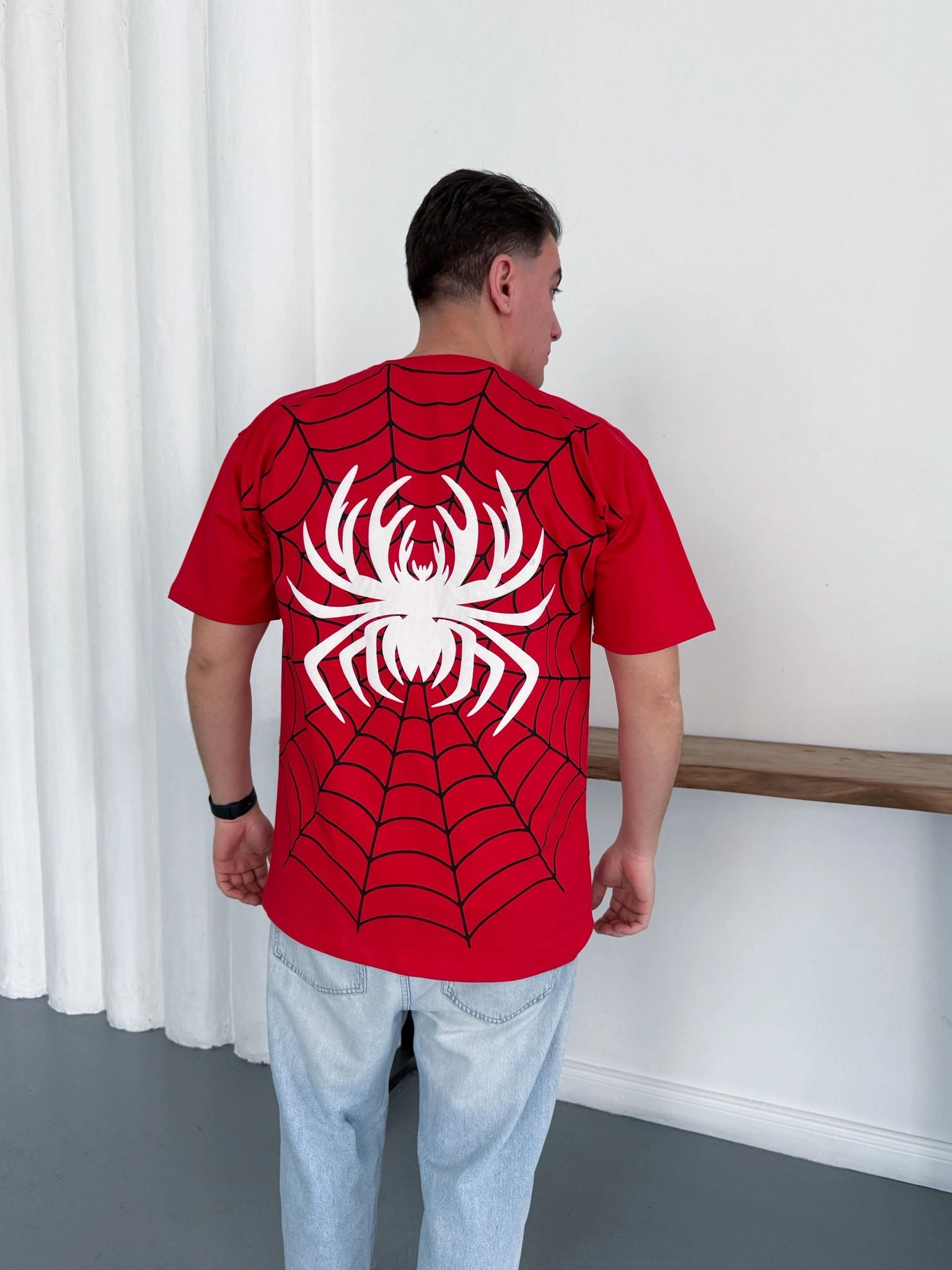 Spider Detay Oversize Tshirt Kırmızı
