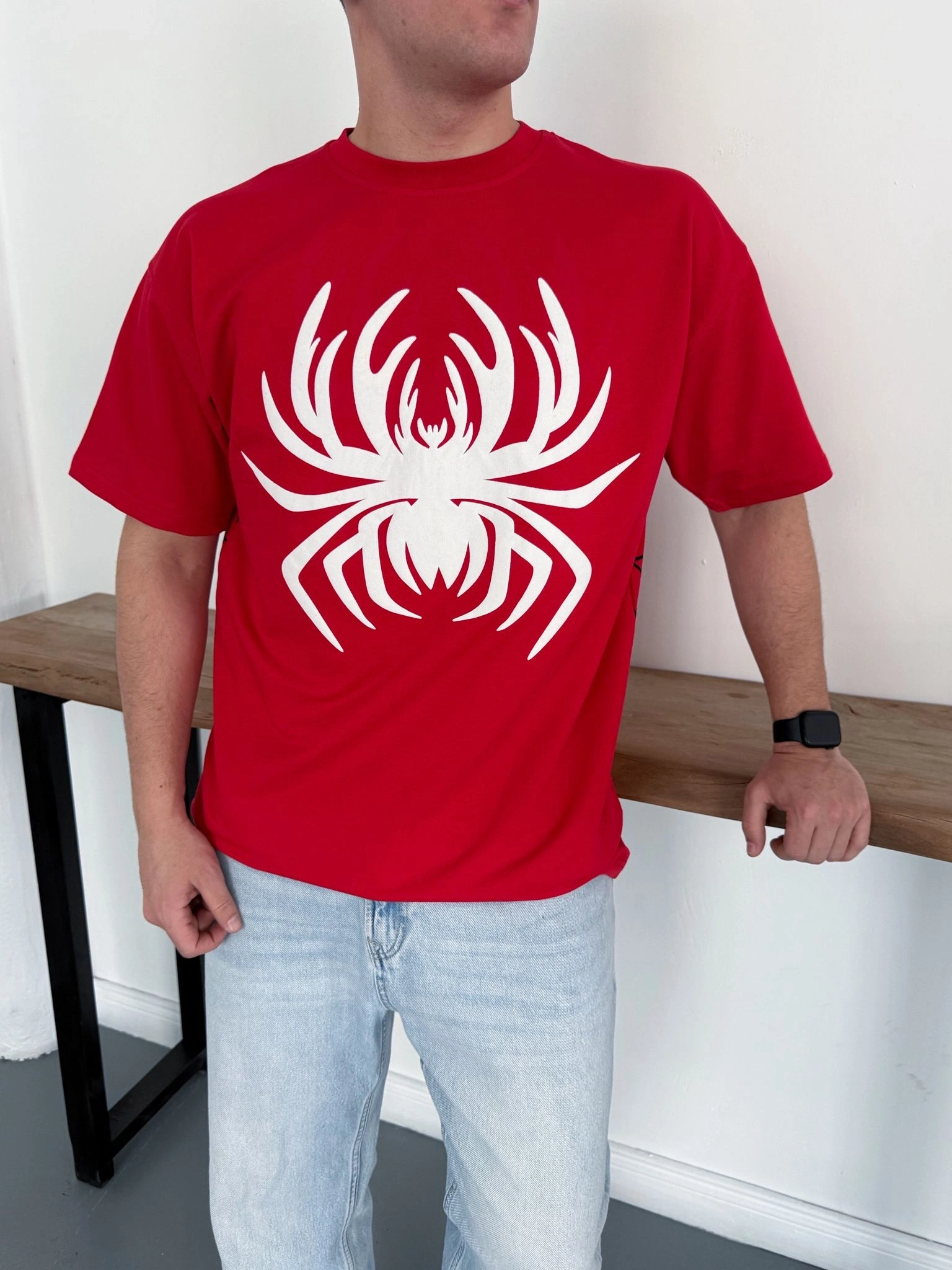 Spider Detay Oversize Tshirt Kırmızı