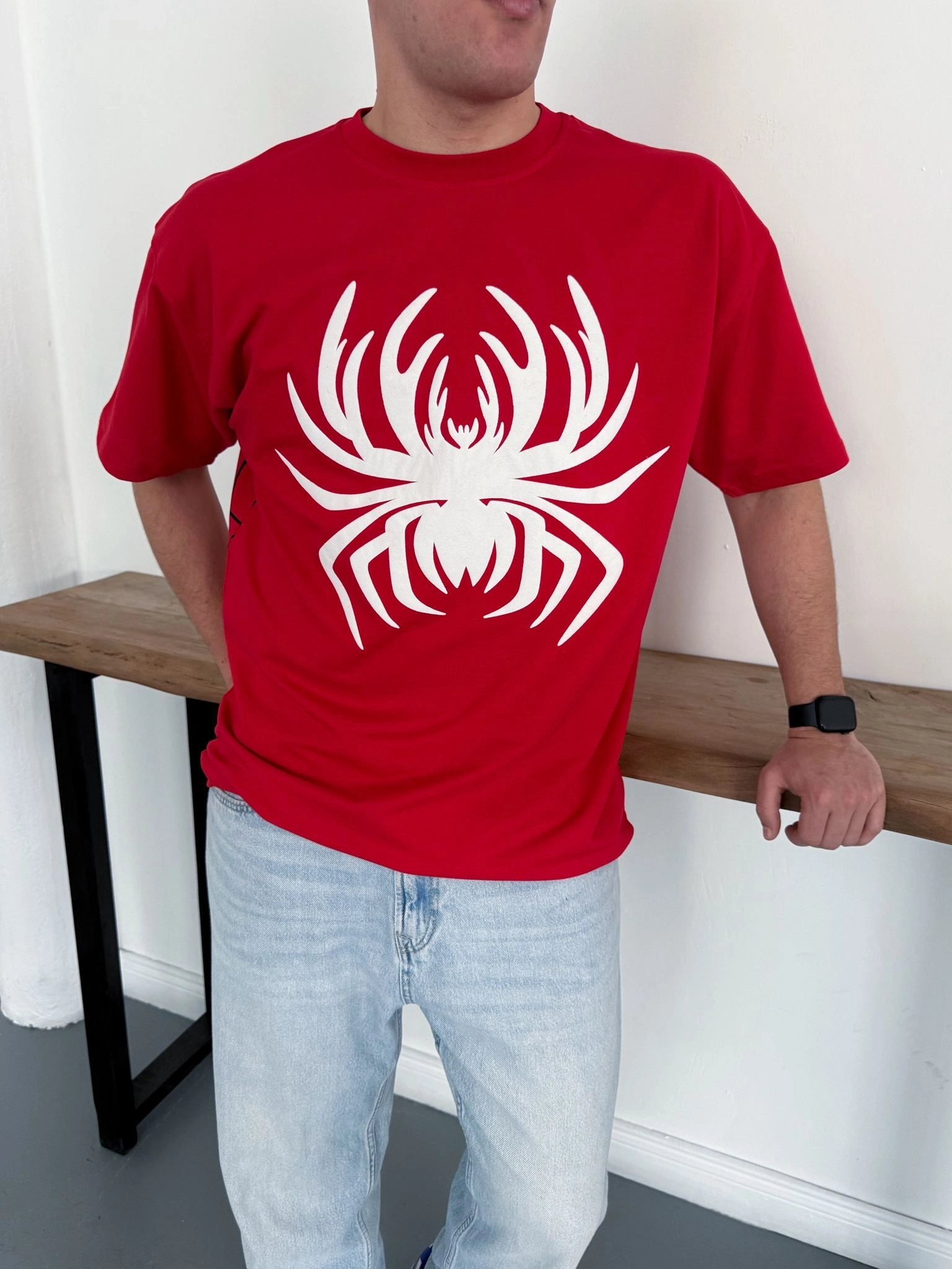 Spider Detay Oversize Tshirt Kırmızı