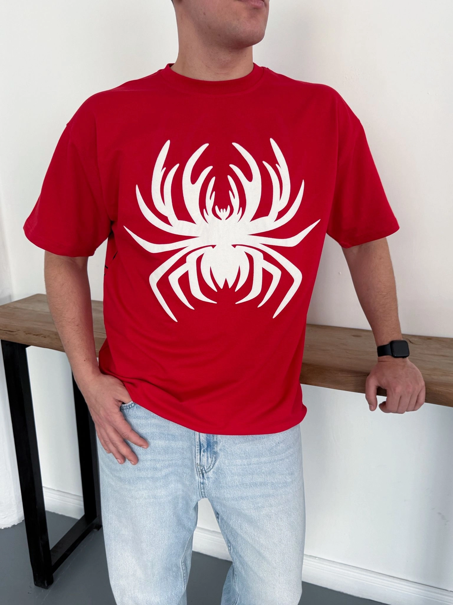 Spider Detay Oversize Tshirt Kırmızı