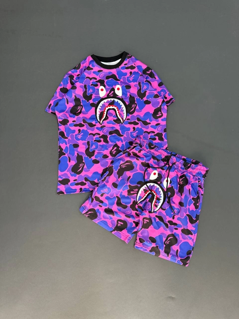 Bape Unisex Oversize Şortlu Takım - Mor