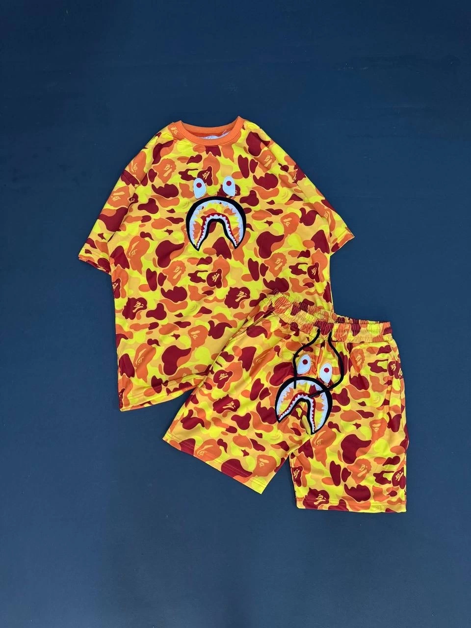 Bape Unisex Oversize Şortlu Takım - Sarı