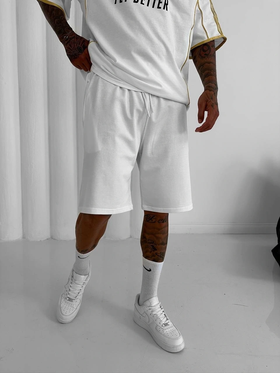 Basic Unisex Oversize Şort - Beyaz