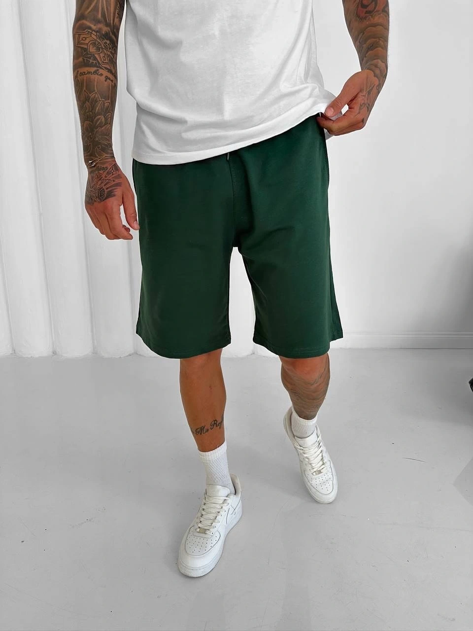 Basic Unisex Oversize Şort - Yeşil