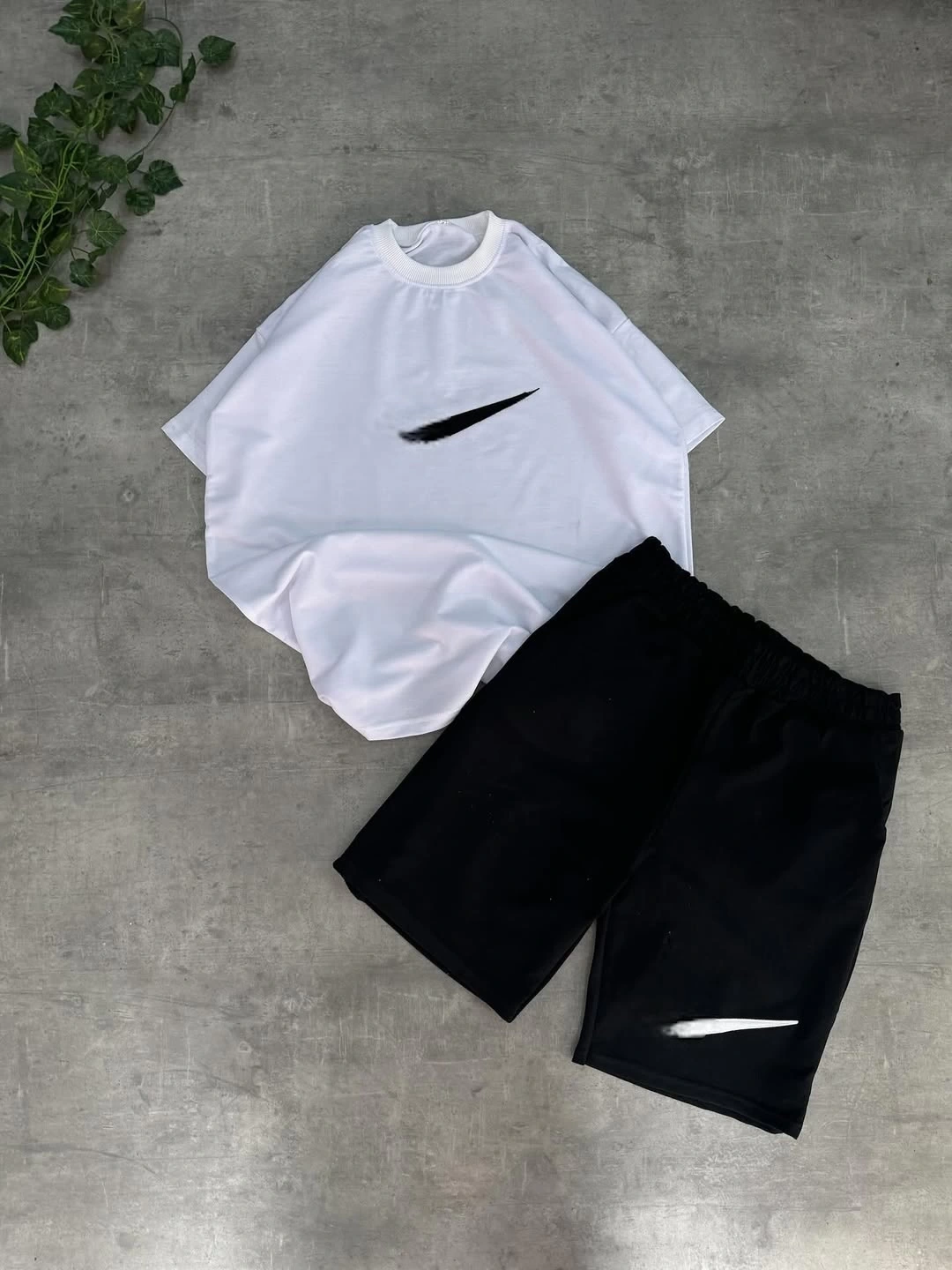 Basic Unisex Oversize Şortlu Takım - Siyah