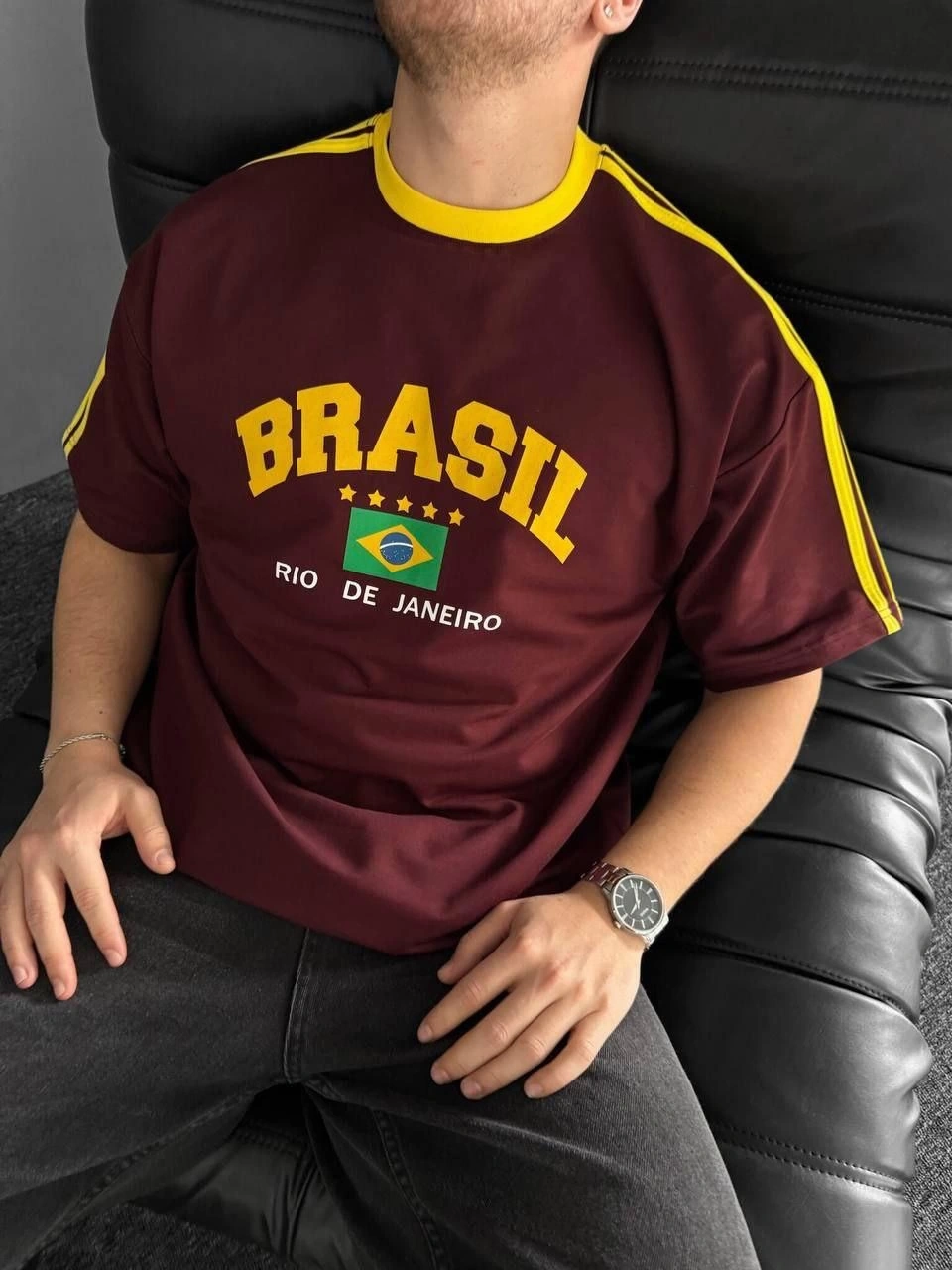 Brasil Unisex Oversize Tshirt - Bordo