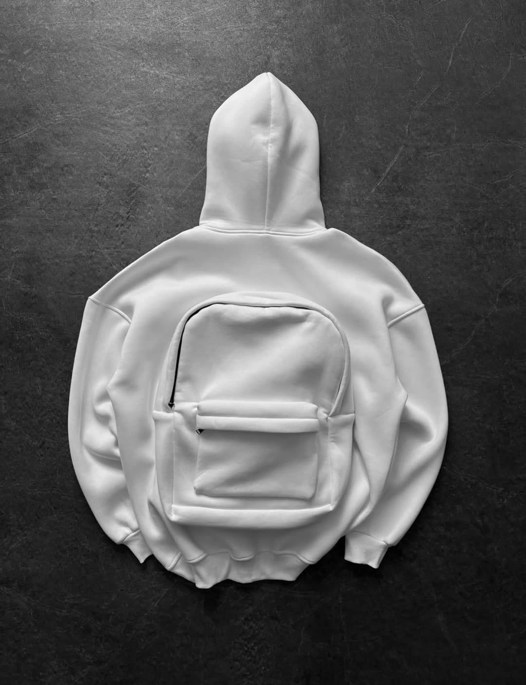 Çantalı Unisex Oversize Sweatshirt Beyaz