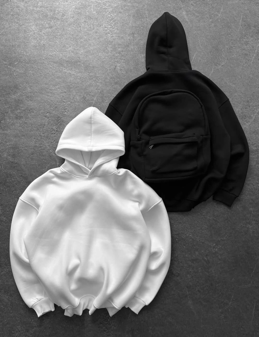 Çantalı Unisex Oversize Sweatshirt Beyaz