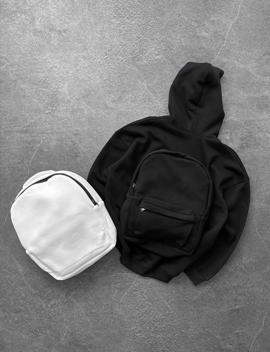 Çantalı Unisex Oversize Sweatshirt Siyah