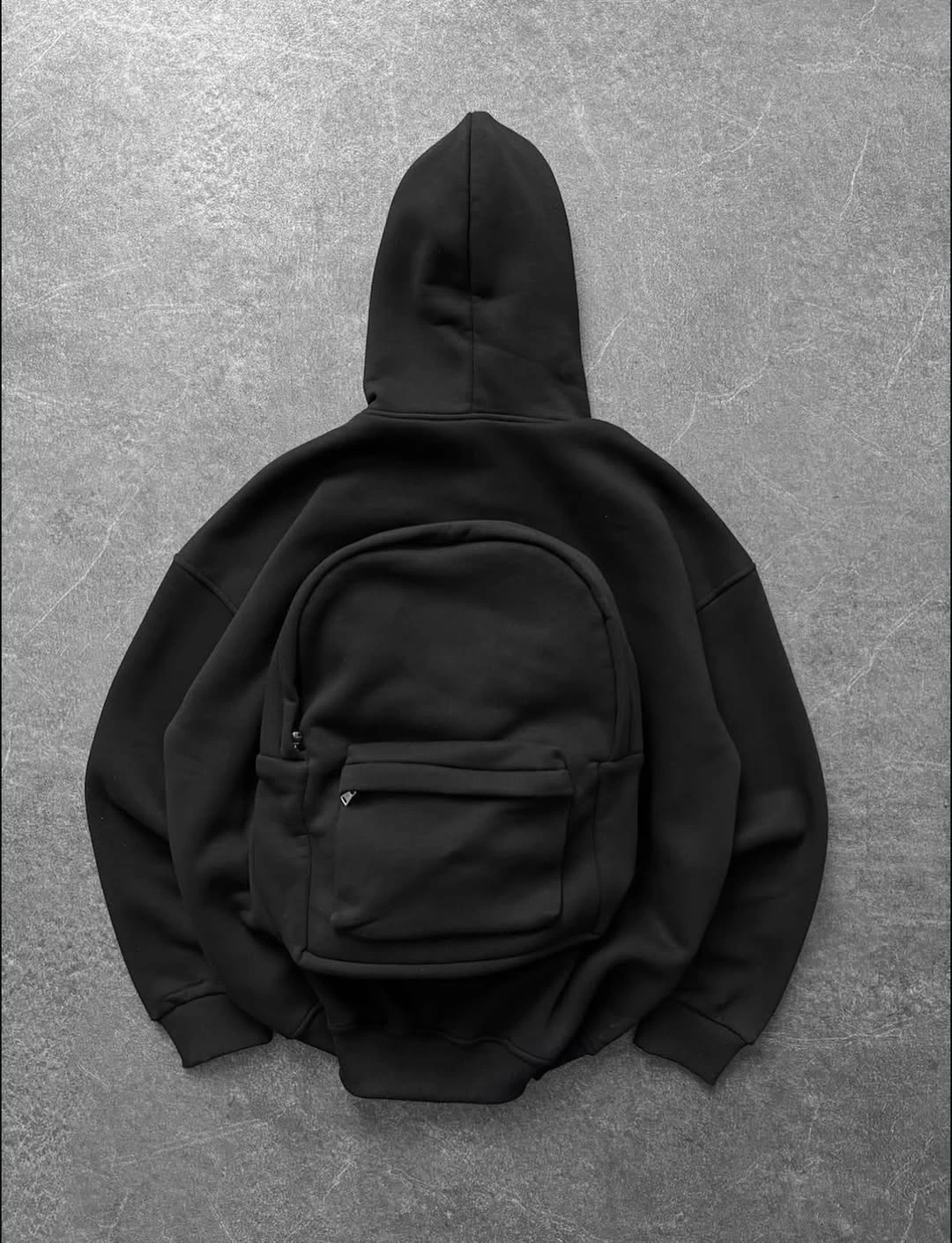 Çantalı Unisex Oversize Sweatshirt Siyah