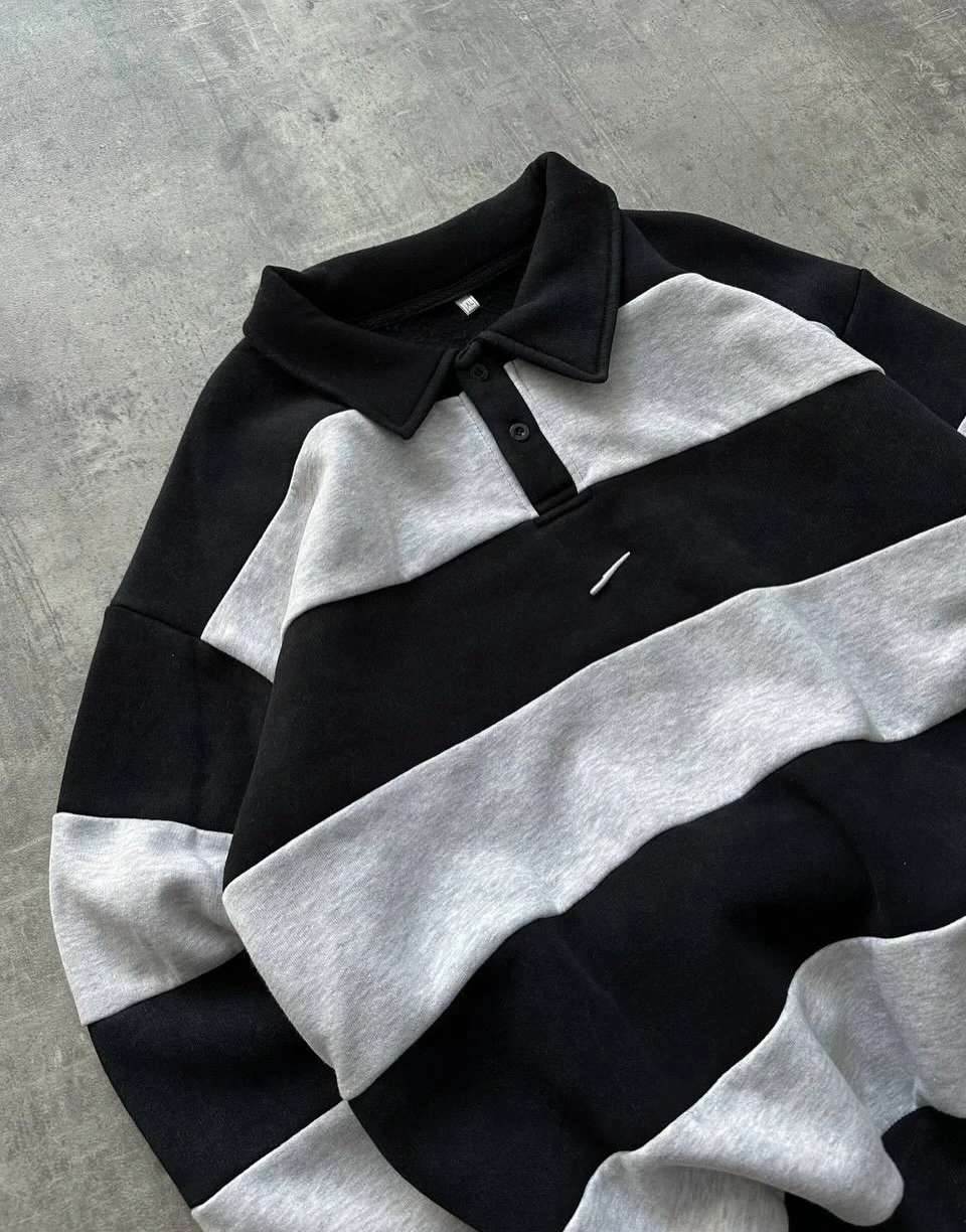 Çizgili Polo Yaka Sweatshirr