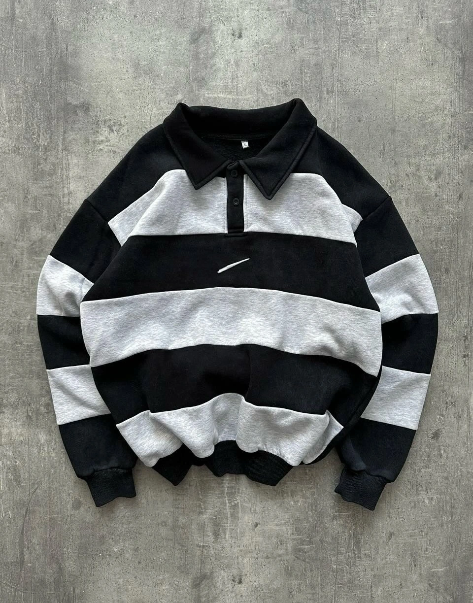 Çizgili Polo Yaka Sweatshirr