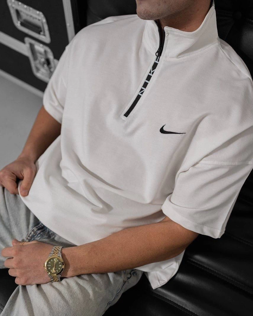 Dik Yaka NK Unisex Oversize Tshirt - Beyaz