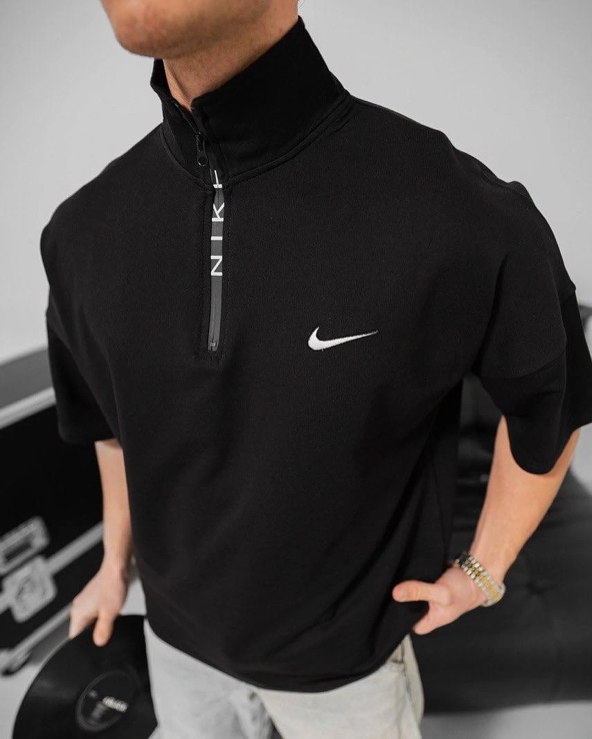 Dik Yaka NK Unisex Oversize Tshirt - Siyah