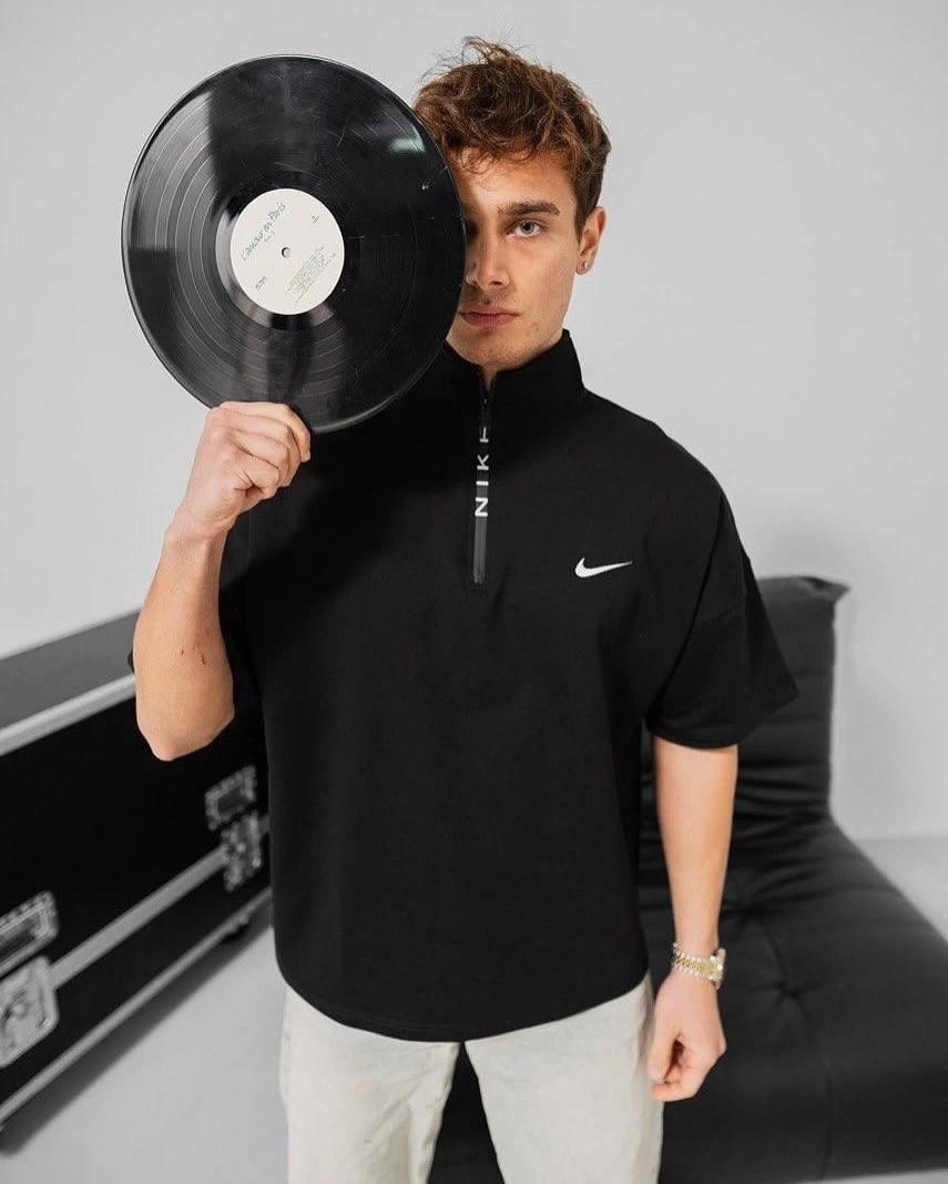 Dik Yaka NK Unisex Oversize Tshirt - Siyah