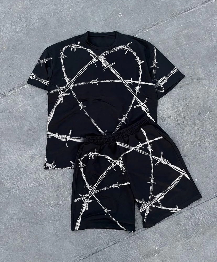 Diken Desen Unisex Oversize Şortlu Takım