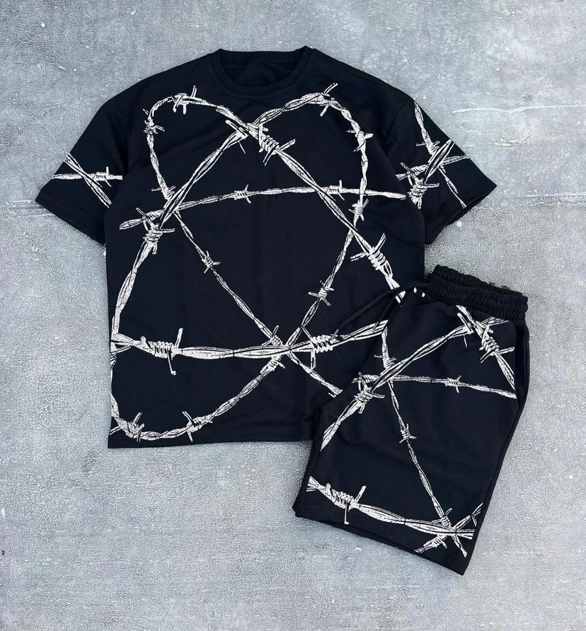 Diken Desen Unisex Oversize Şortlu Takım