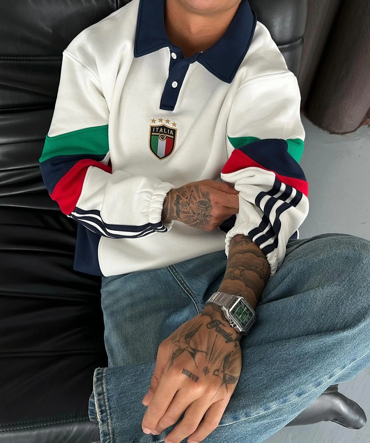 İTL Şardonlu Polo Yaka Sweatshirt Beyaz