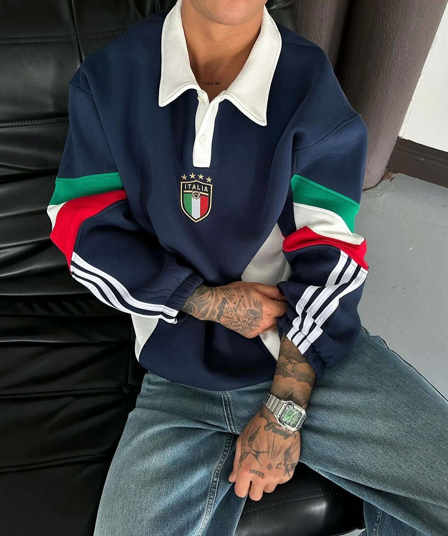 İTL Şardonlu Polo Yaka Sweatshirt Lacivert