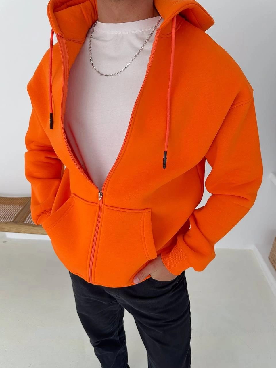 Kapüşonlu Oversize Hırka - Turuncu