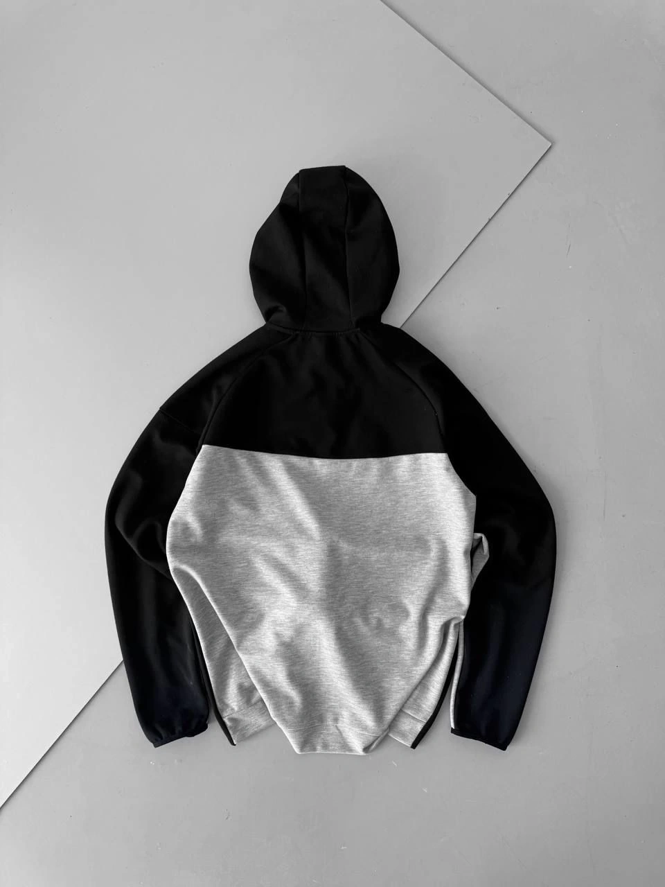 Tech Oversize Kapüşonlu Hırka - Siyah/Gri