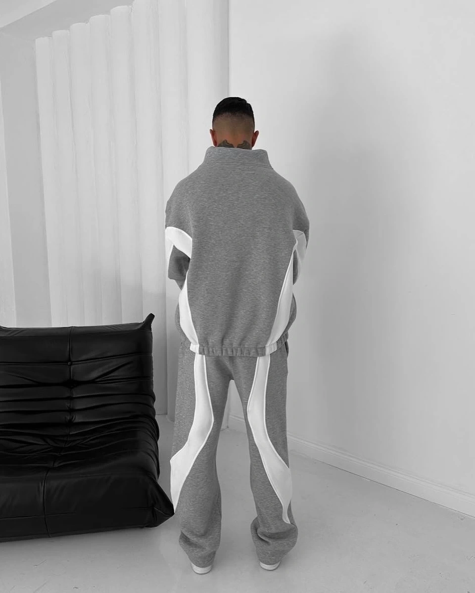 Parçalı Fermuarlı Eşofman Takım Gri