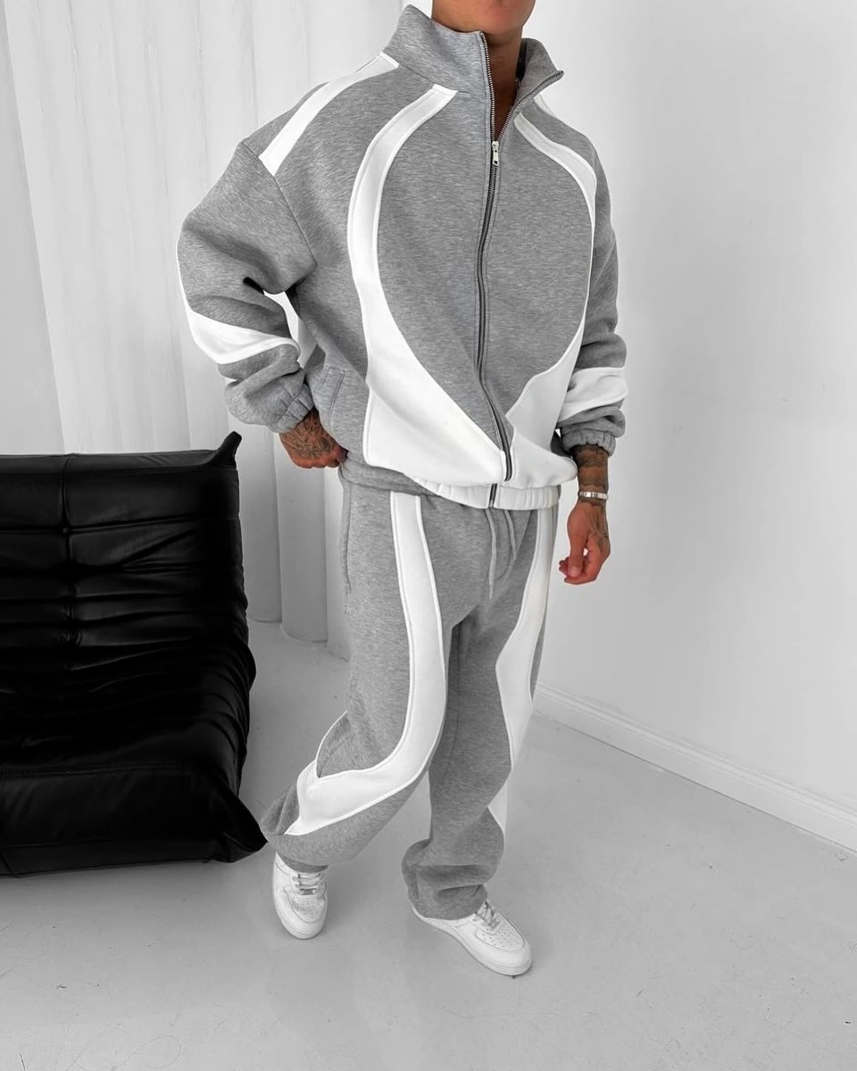 Parçalı Fermuarlı Eşofman Takım Gri