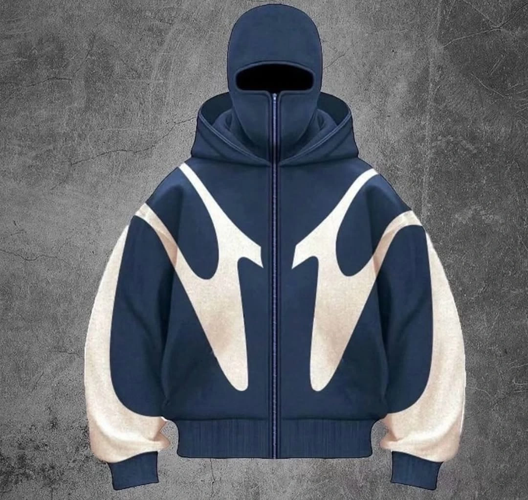 Parçalı Kar Maske Oversize Hırka Mavi