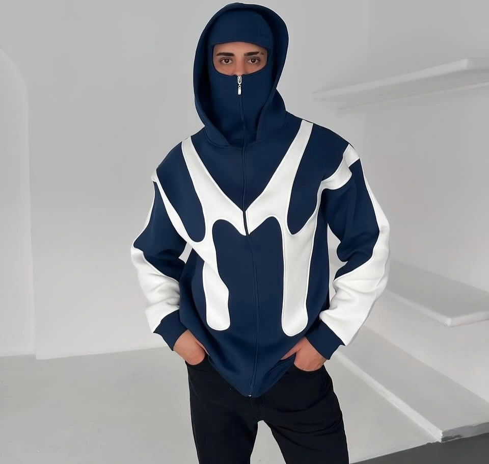 Parçalı Kar Maske Oversize Hırka Mavi