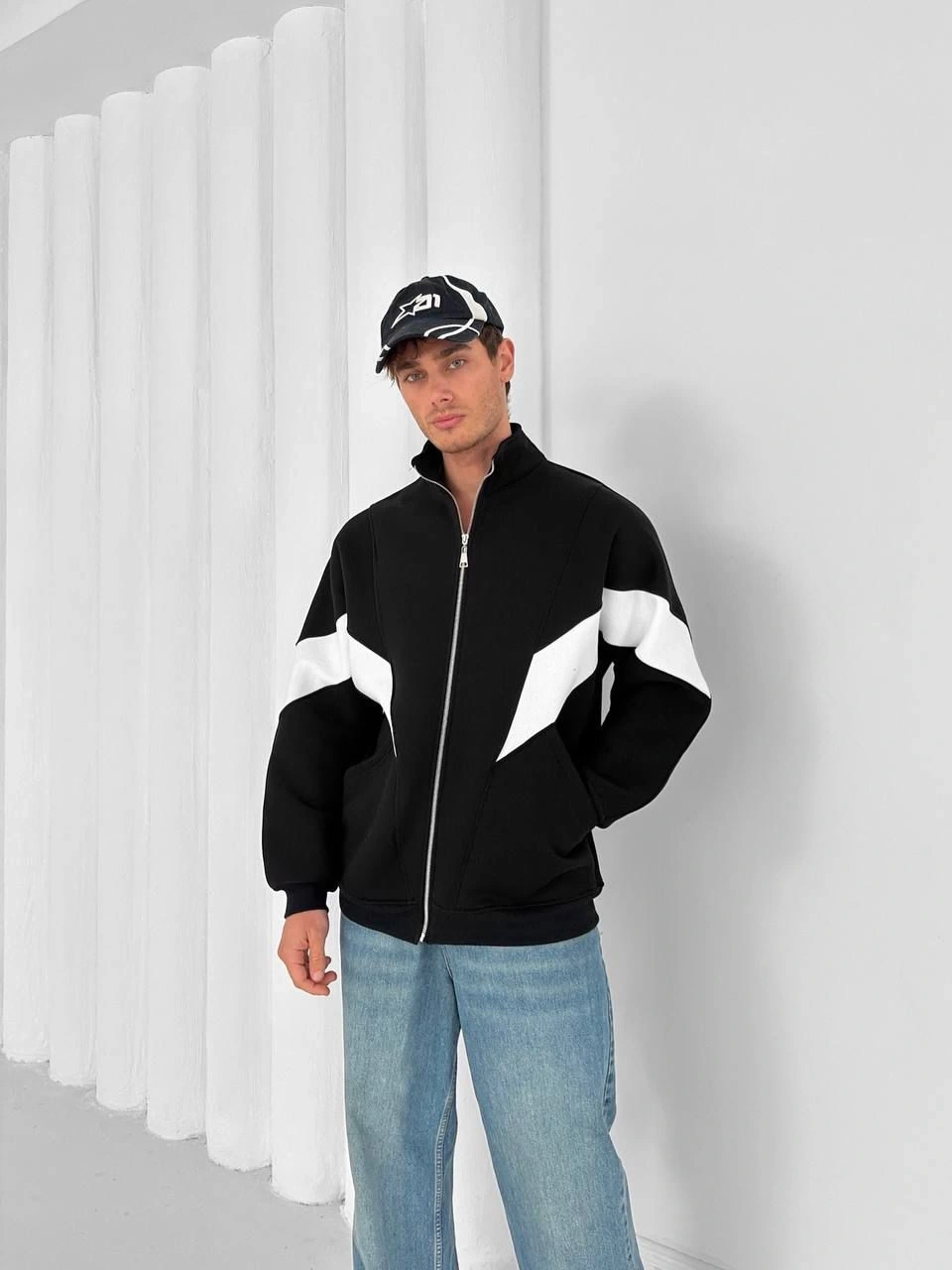 Parçalı Oversize Hırka - Siyah