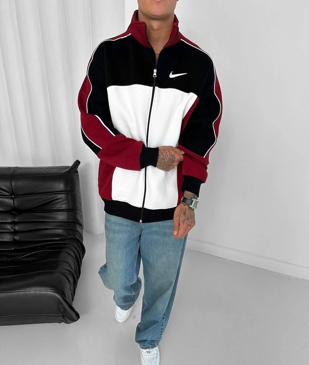 Parçalı Şardonlu Oversize Hırka - Kırmızı