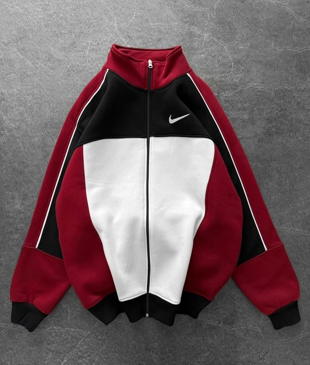 Parçalı Şardonlu Oversize Hırka - Kırmızı