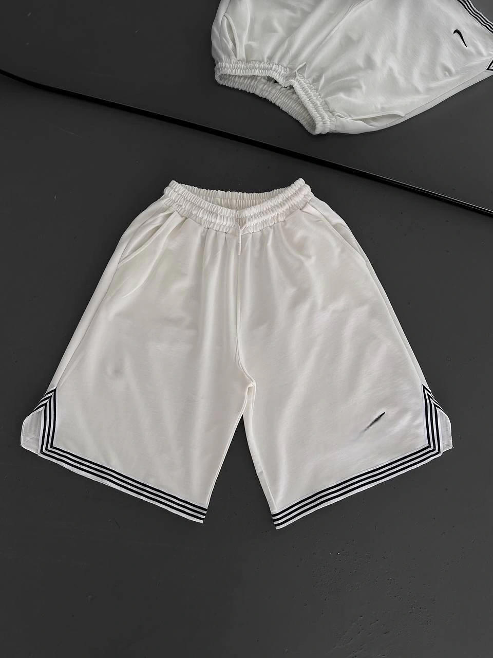 Ribanalı Oversize Şort - beyaz