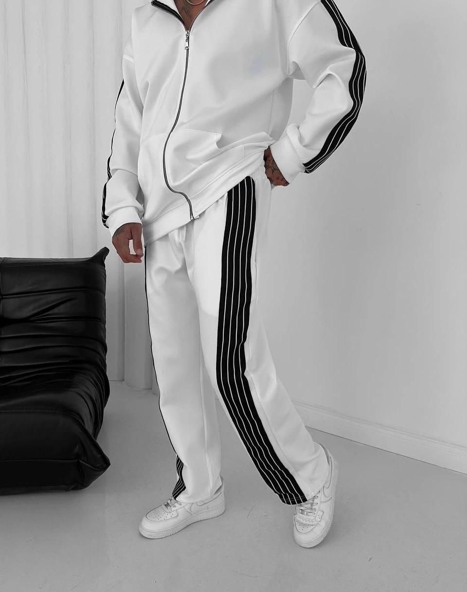 Şeritli Baggy Eşofman Takım - Beyaz