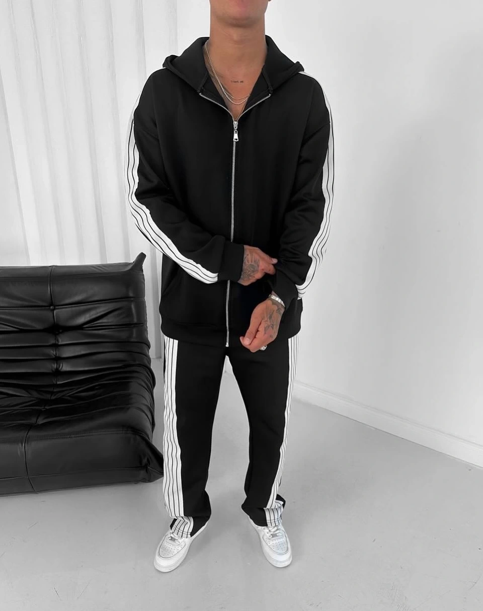 Şeritli Baggy Eşofman Takım - Siyah