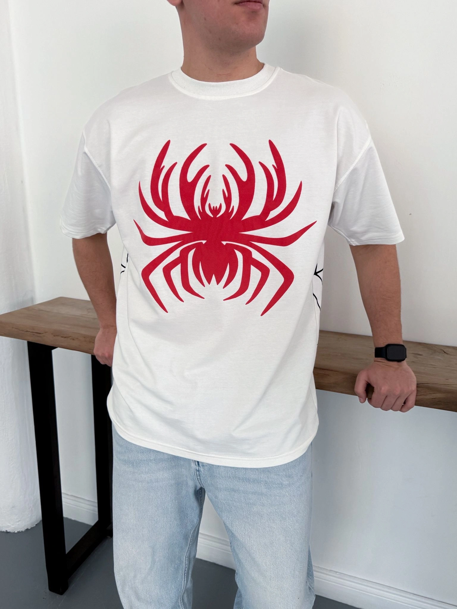 Spider Detay Oversize Tshirt Beyaz