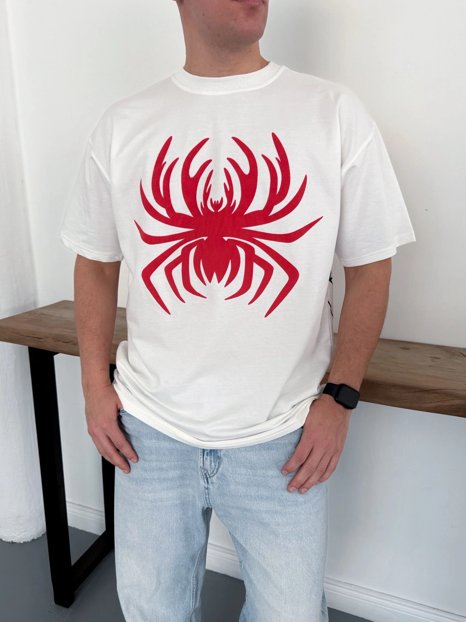 Spider Detay Oversize Tshirt Beyaz