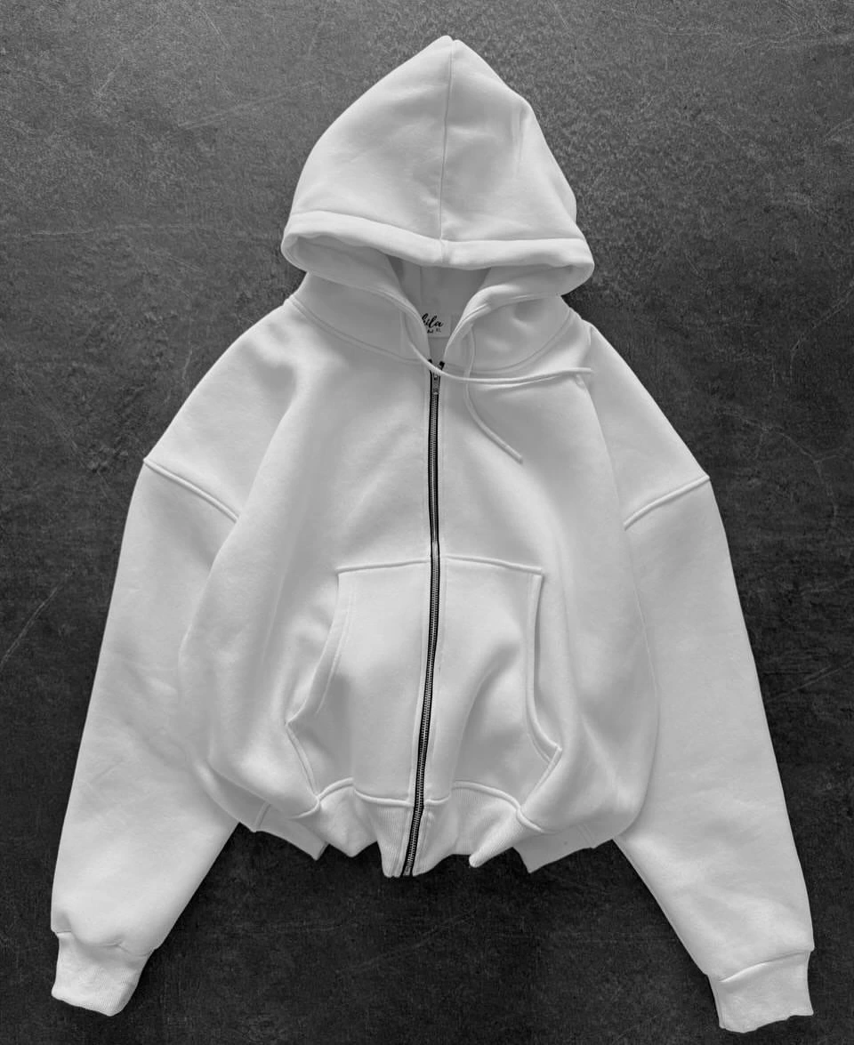 Yarasa Kalıp Kapüşonlu Hırka Beyaz
