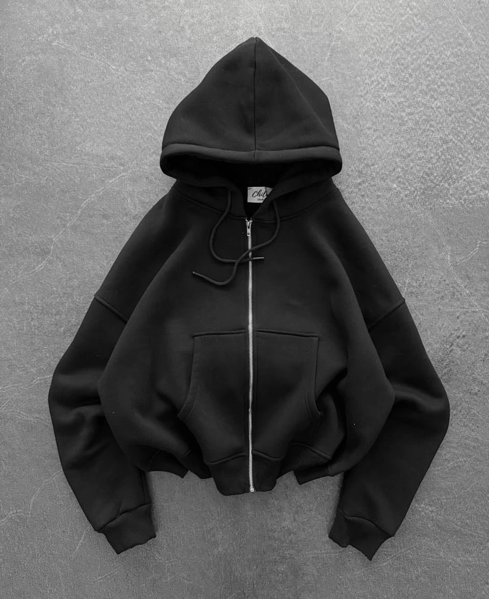 Yarasa Kalıp Kapüşonlu Hırka Siyah